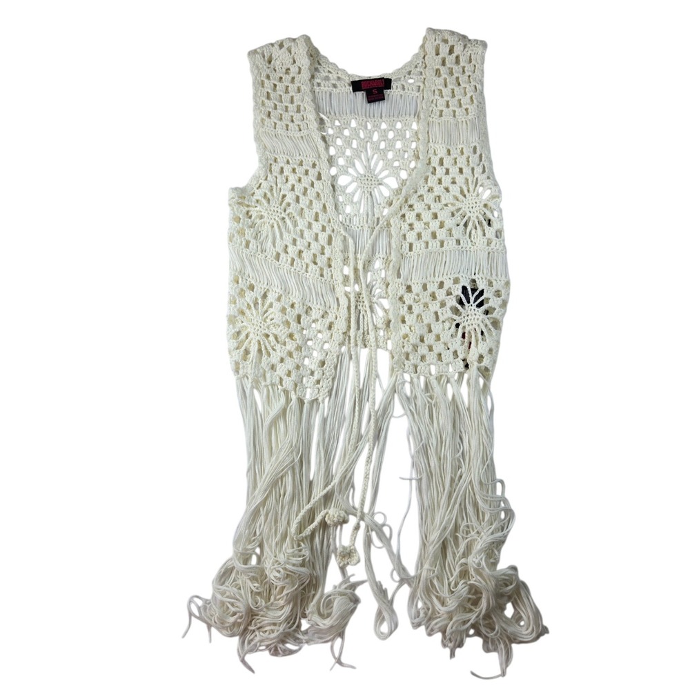 NEW Rock & Roll Denim Womens Small Crocheted Vest With Fringe Ivory Cowgirl NWT